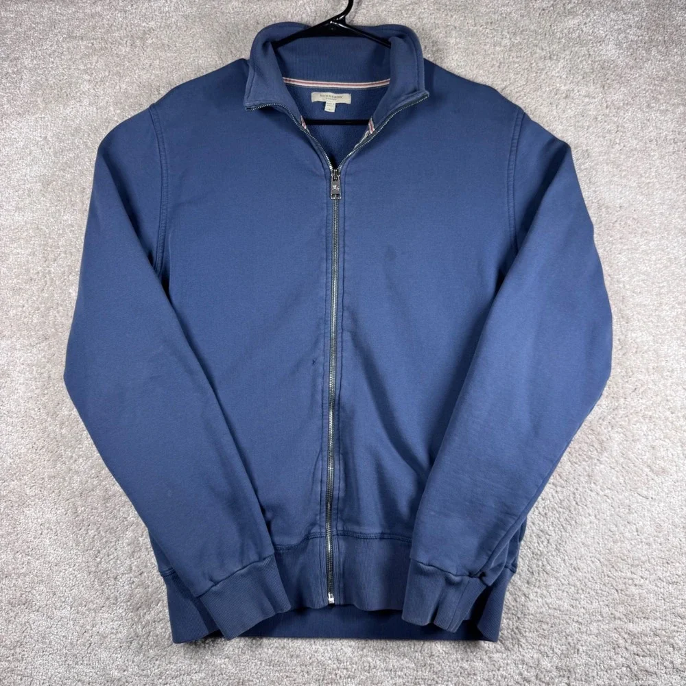 Burberry London Mens Full Zip Sweatshirt Blue Cotton Fleece Logo‎ Large L